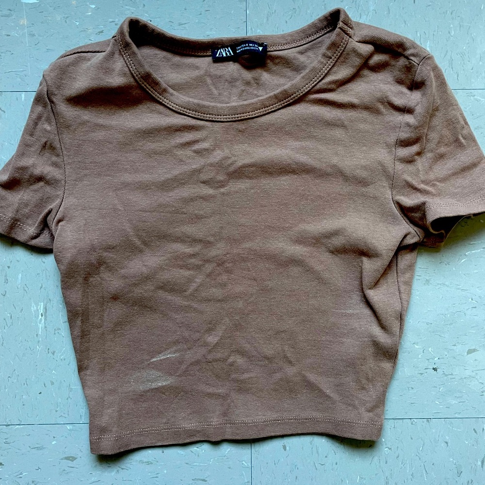 brown Zara cropped t shirt, size small